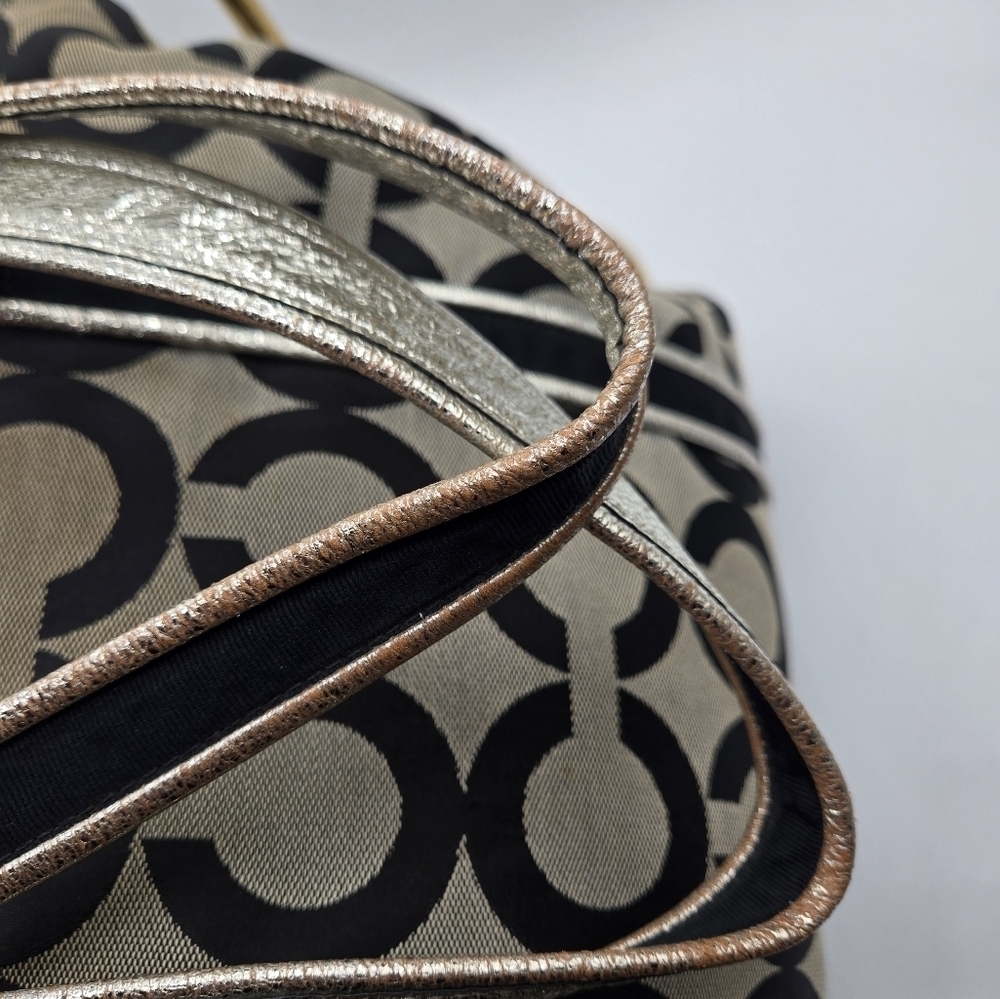 COACH Poppy Canvas Tote Black Op C Print Purple Lining Large Sequence Tag - Picture 11 of 14